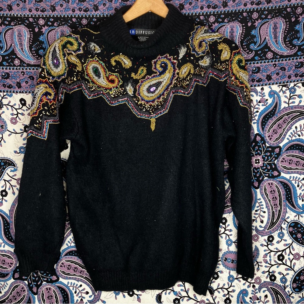 IB Diffusion VTG silk angora beaded sweater 1980s S